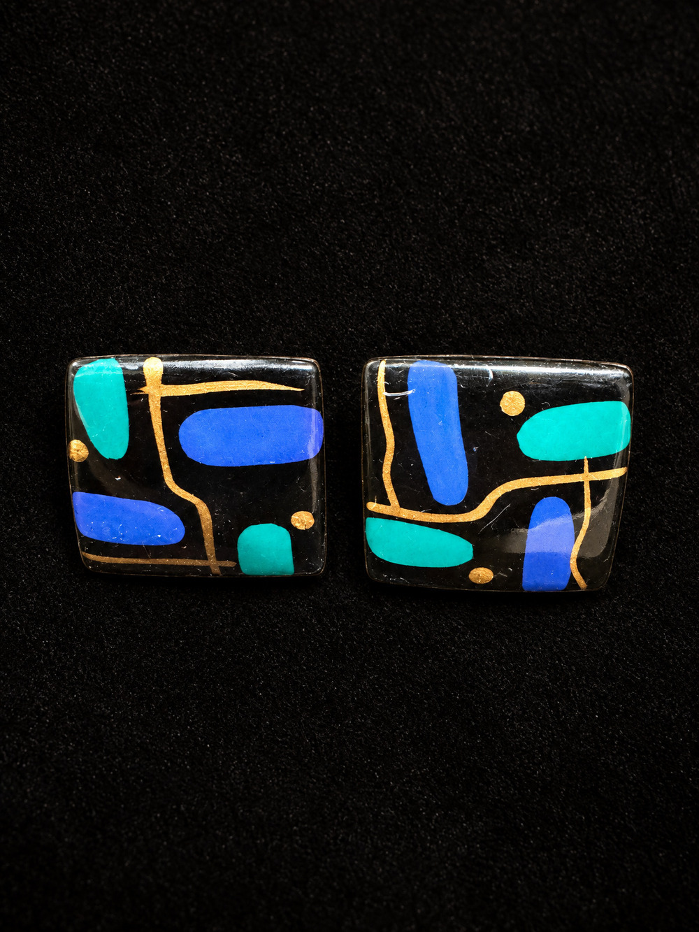 ⚜️ Statement Earrings | 80s Abstract Enamel | Black Turquoise Cobalt Gold 💗